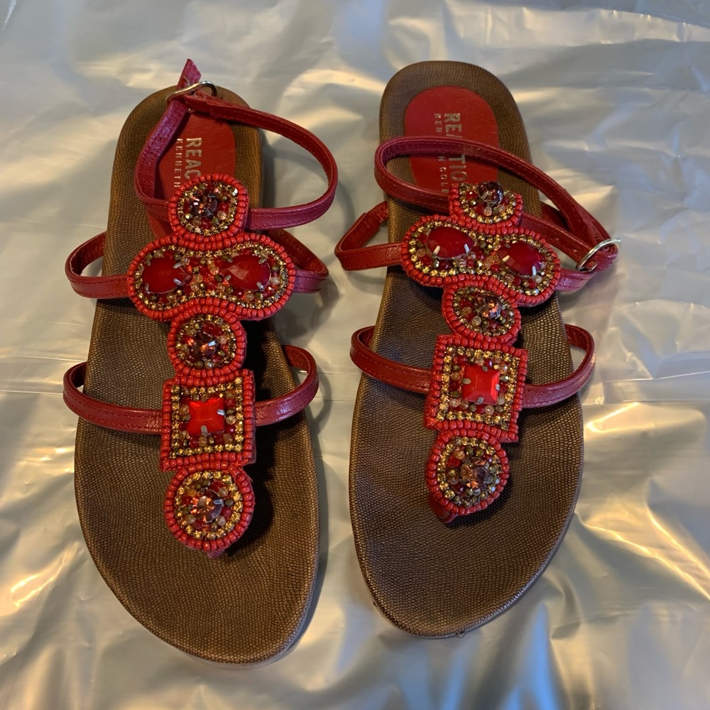 Reaction Kenneth Cole Red Beaded Sandals